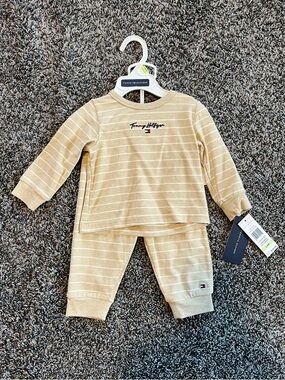 3-6mo Tommy Hilfiger Beige Matching Striped Baby Set